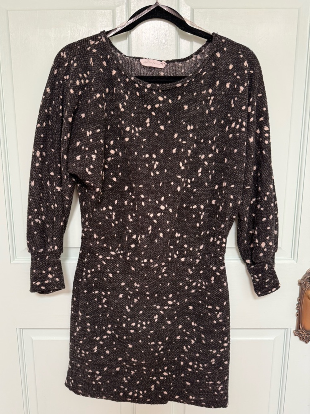 All in Favor Black Dot Sweater Dress with Dolma Sleeves
